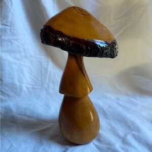 Vtg Folk Art Wood Mushroom Figurine 10 Inches Tall